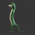 Standing Green Lizard Like Cartoon Character With Front And Back Views On Gray Reflective Background