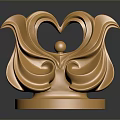 Elegant Golden Heart Shaped Wing Design Furniture Ornament With Circular Base