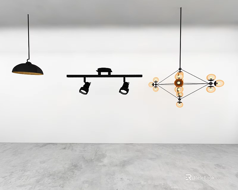 Modern Pendant Lights Collection With Black Gold Track Design Geometric Shape And Multiple Bulbs 3d model