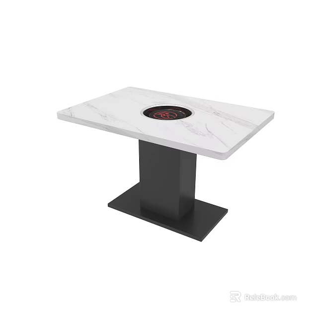Modern Square Dining Table With Marble Tabletop Black Metal Legs And Circular Built-in Center 3d model 