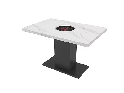 Modern Square Dining Table With Marble Tabletop Black Metal Legs And Circular Built-in Center 3d model