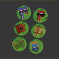 Cartoon Scene Featuring Colorful Small Houses With Various Roofs Unique Designs And Green Grass Base