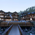 Modern Wooden Tourist Center With Lily Pond And Wooden Boardwalk In Natural Surroundings 3d model