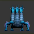 Mystical Blue Dragon Creature With Multiple Heads Purple Scales Limbs And Tail On Black Background