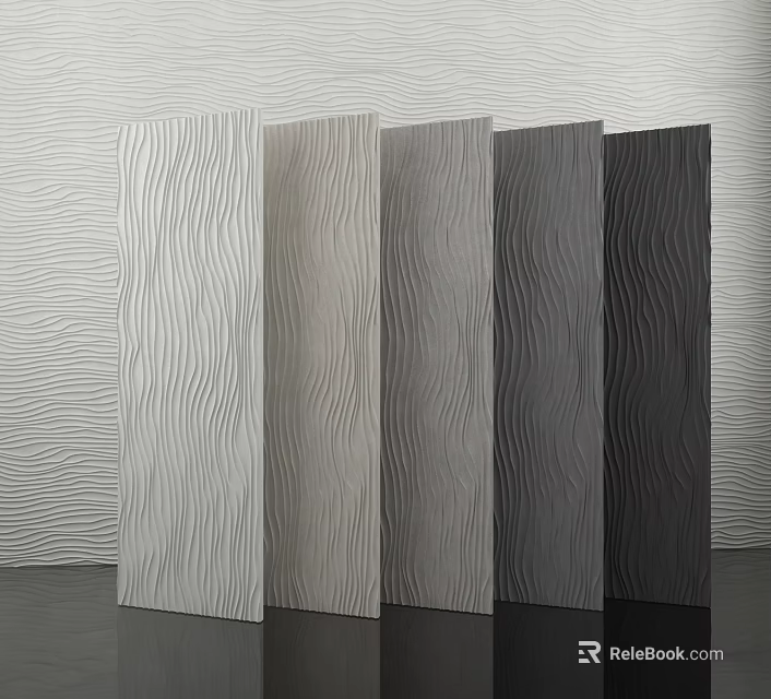 Modern Wall Panels With Wave Pattern In Light To Dark Gray Tones 3d model
