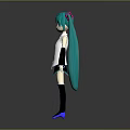 Game And Movie Character With Teal Twin Ponytails White Top Black Skirt And Tie