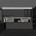 Modern Kitchen Interior With Dark Gray Cabinets Appliances And Large Window 3d model