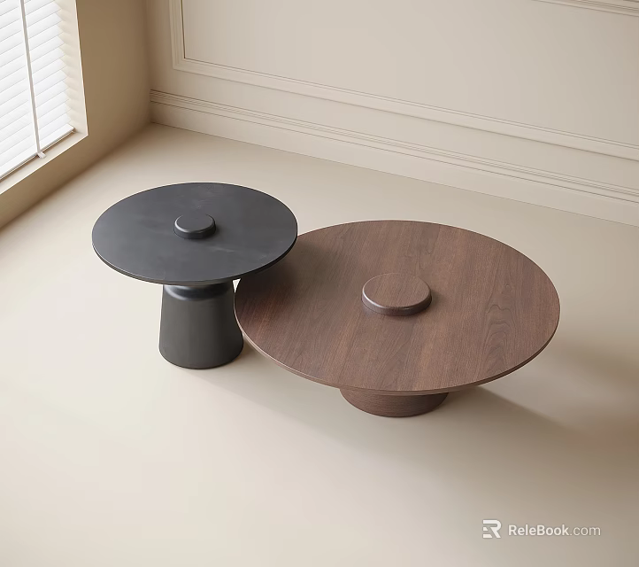 Elegant Round Coffee Tables In Black And Walnut Wood For Modern Living Room 3d model 