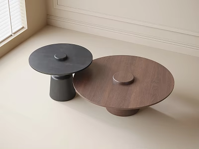 Elegant Round Coffee Tables In Black And Walnut Wood For Modern Living Room 3d model