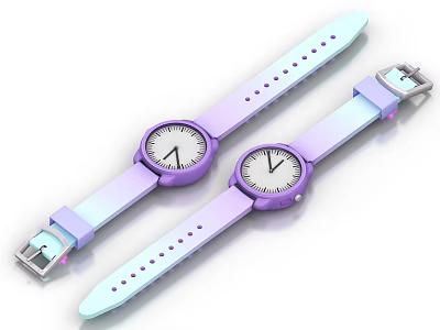 Two Stylish Watches with Gradient Purple Light Blue Straps White Dials Black Hands 3d model