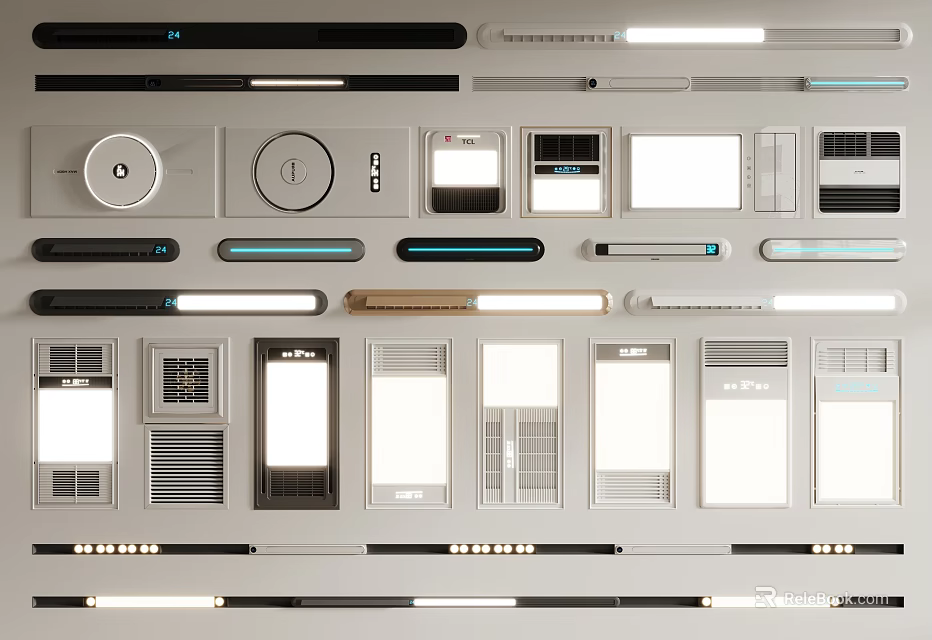 Modern Electronic Interface Elements With Screens Buttons Knobs And Control Panels 3d model