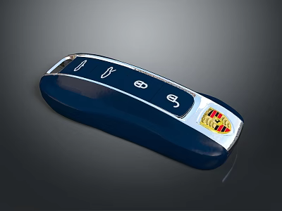 Modern Blue And Silver Car Key With Porsche Logo And Functional Buttons 3d model