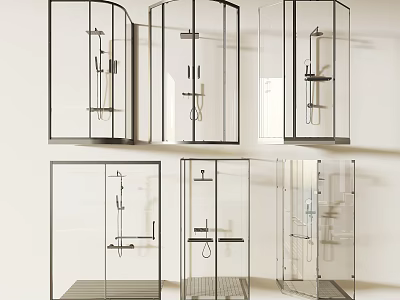 Modern Shower Heads In Glass Enclosures With Multiple Styles And Metal Frames 3d model