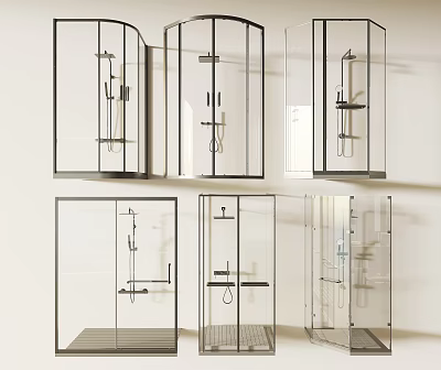 Modern Shower Heads In Glass Enclosures With Multiple Styles And Metal Frames 3d model
