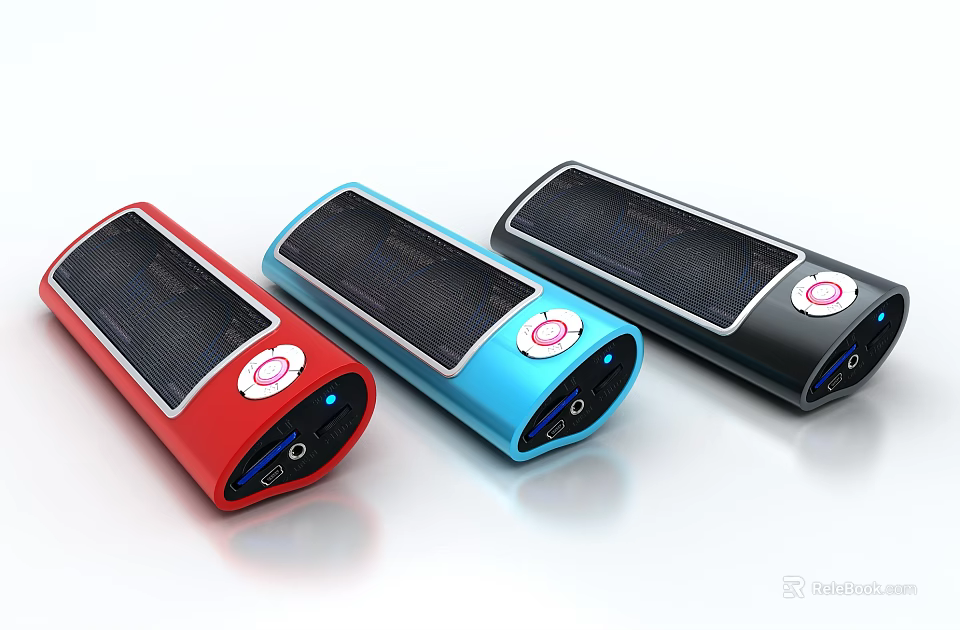 Portable Bluetooth Speakers with Solar Panel Round Control Buttons in Red Blue Black 3d model 