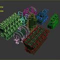 Green Industrial Mechanical Equipment With Various Machinery Components And Parts