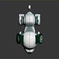 White And Green Robotic Dog Design With Glowing Blue Eyes And Mechanical Parts