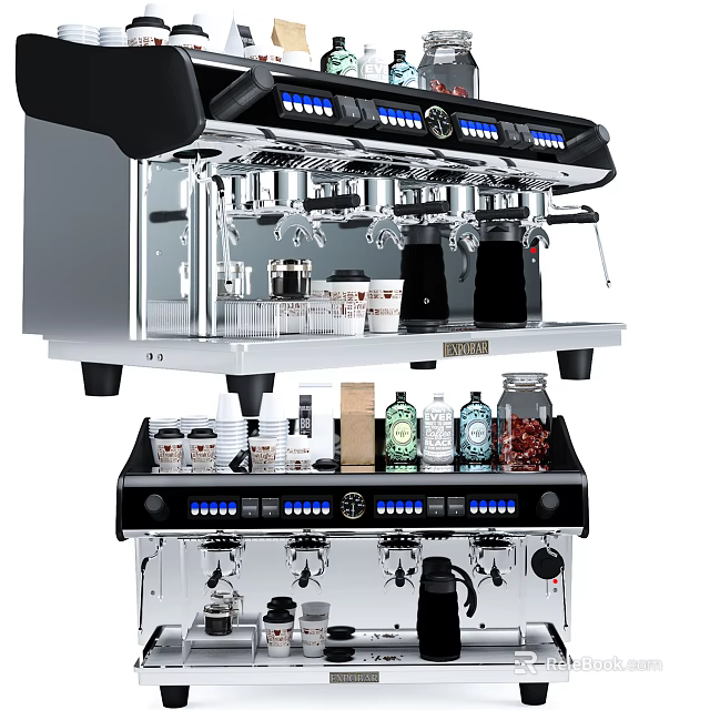 Modern Kitchen Espresso Machine Appliances With Stainless Steel Design And Cups Jars 3d model 