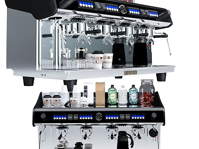Modern Kitchen Espresso Machine Appliances With Stainless Steel Design And Cups Jars 3d model