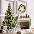 Christmas Decorative Ornament Set With Tree Wreath Fireplace Reindeer And Gifts