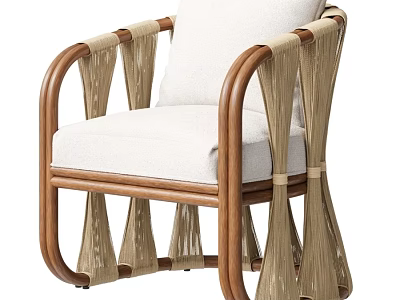 Modern Leisure Chair With Wooden Frame Woven Details And White Cushion 3d model