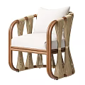 Modern Leisure Chair With Wooden Frame Woven Details And White Cushion
