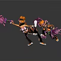 Animated Game Character Scene With Orange Hair Black And Orange Outfits Purple Ink Splashes