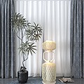 New Chinese Curtain Floor Lamp Potted Plant 3d model