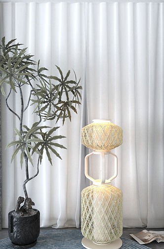 New Chinese Curtain Floor Lamp Potted Plant 3d model