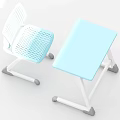 Functional Desk with Blue Tabletop and Matching Chair on Wheels Simple Design for Kids