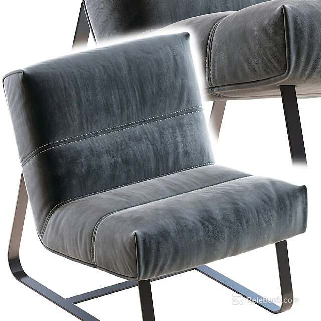 Modern Gray Velvet Accent Chair With Stitching Details And Black Metal Legs 3d model 