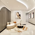 Modern Luxury Shop Front Desk with Curved Wall Open Layout and White Flooring Sofa Carpet