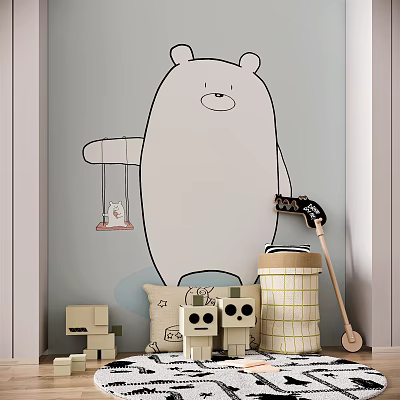 Cute Large Cartoon Bear Doll With Small Building Block And Pillow Dolls In Kids Room 3d model