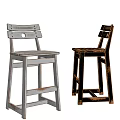 Vintage Wooden Bar Stools With Light And Dark Finish And Simple Backrest Design