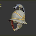 Ancient Warrior Helmet With Silver Body Gold Accents Blue Plume And Red Lining
