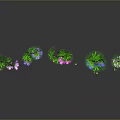 Colorful Flowers with Green Stems and Leaves on Gray Background with Reflective Surface