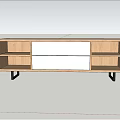 Modern Wooden TV Stand With Drawers Open Shelves And Black Metal Legs