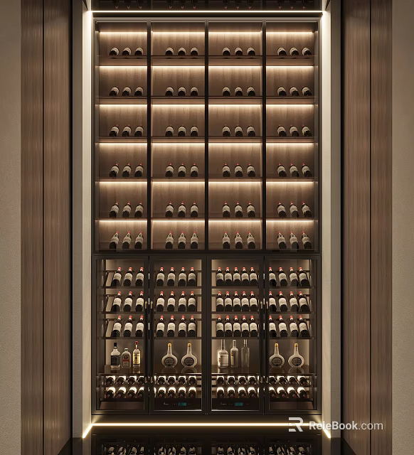 Elegant Modern Wine Cabinet with Multiple Shelves and Lighting for Wine Bottle Storage 3d model 