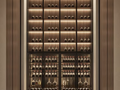Elegant Modern Wine Cabinet with Multiple Shelves and Lighting for Wine Bottle Storage 3d model