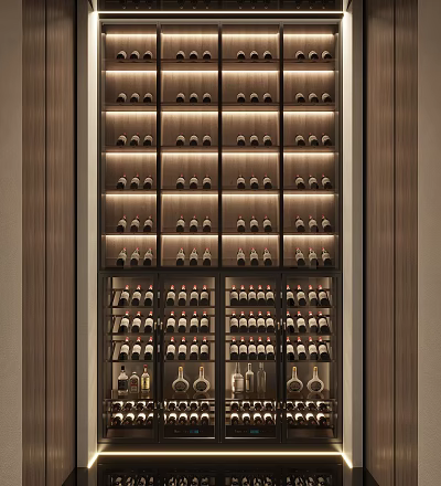 Elegant Modern Wine Cabinet with Multiple Shelves and Lighting for Wine Bottle Storage 3d model