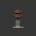 Traditional Chinese Archway Model With Orange Multi Layered Roofs And Stone Base