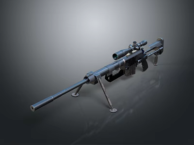 Tactical Sniper Rifle With Scope Long Barrel And Bipod Support 3d model
