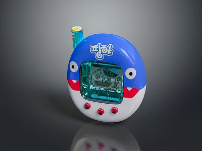 Cute Blue Portable Computer Featuring Cartoon Face Antenna Screen And Red Buttons 3d model