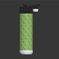 Insulated Stainless Steel Water Bottle With Blue Lid And Colorful Green Yellow Pattern