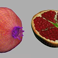 Fresh Whole Pomegranate and Cut Open One with Juicy Red Seeds