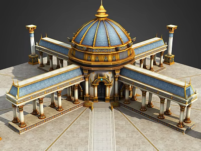 Ancient Architecture Featuring Blue Gold Dome Ornate Columns And Symmetrical Design 3d model