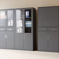 Gray Metal Office Storage Cabinets With Glass Doors Louvered Panels And File Folders