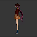 Anime Style Game Film Character With Purple Pink Long Hair Brown Coat And Plaid Skirt