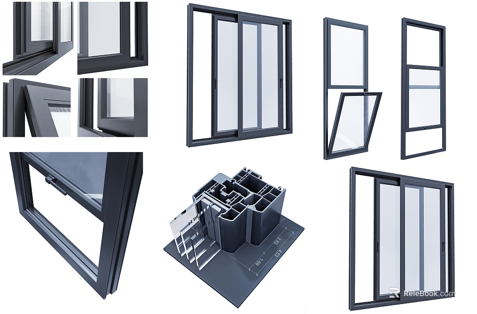 Casement Window Multiple Angles Display With Open Closed States And Structural Details View 3d model 