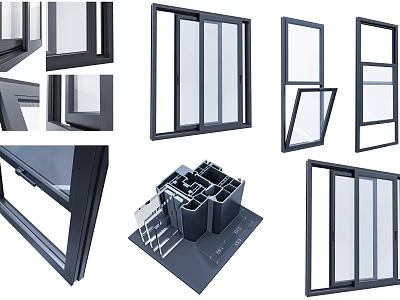 Casement Window Multiple Angles Display With Open Closed States And Structural Details View 3d model